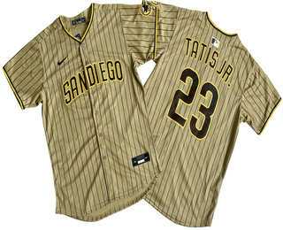 Mens San Diego Padres #23 Fernando Tatis Jr Khaki Pinstripe Limited Stitched Jersey->san diego padres->MLB Jersey